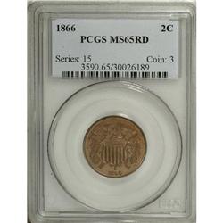 1866 2C MS65 Red PCGS. Comprehensive satin luster beda