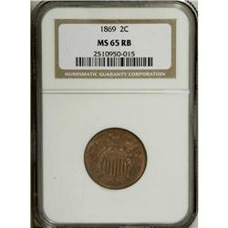 1869 2C MS65 Red and Brown NGC. Well struck with a bol