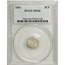1851 3CS MS66 PCGS. A satiny and carefully preserved e