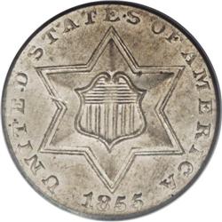 1855 3CS MS64 PCGS. In 1854, the silver three cent pie
