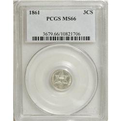 1861 3CS MS66 PCGS. One of 497,000 business strikes in