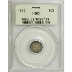 1866 3CS MS63 PCGS. The 1866 three cent silver represe