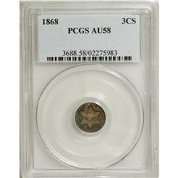 1868 3CS AU58 PCGS. A briefly circulated survivor that