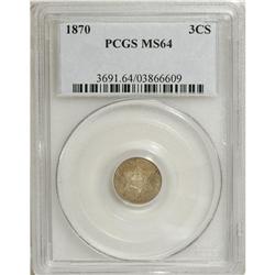 1870 3CS MS64 PCGS. Three thousand (3,000) circulation