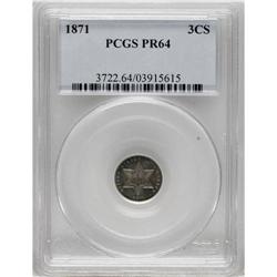 1871 3CS PR64 PCGS. The gold-orange patina that graces