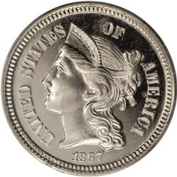 1867 3CN PR66 Cameo PCGS. This is a shimmering beauty