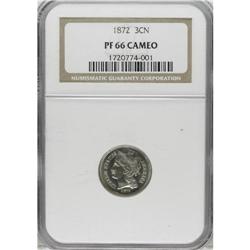 1872 3CN PR66 Cameo NGC. Numerous tiny planchet flaws