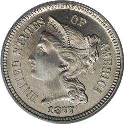 1877 3CN PR66 Cameo PCGS. The 1877 three cent nickel h