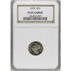 1878 3CN PR65 Cameo NGC. The 1877 and 1878 proof-only