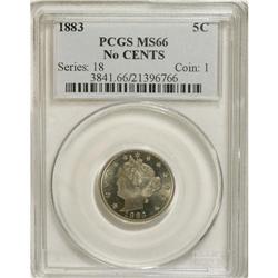 1883 5C No Cents MS66 PCGS. Shimmering luster lights u