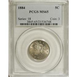 1884 5C MS65 PCGS. This second-year Liberty nickel has