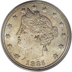 1885 5C MS64 PCGS. This highly lustrous near-Gem is un