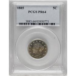 1885 5C PR64 PCGS. Pale golden-brown toning is uniform