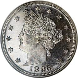 1893 5C PR67 S Cameo NGC. A delicate tinge of ice-blu