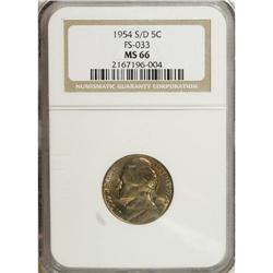 1954-S/D 5C MS66 NGC. FS-033. The base of the D mintma