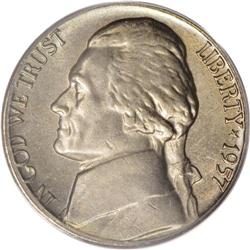 1957 5C MS66 Full Steps PCGS. Both sides of this satin