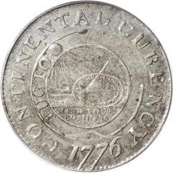1776 $1 Continental Dollar, CURENCY, Pewter AU55 PCGS.