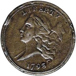 1793 1/2 C AU50 PCGS. C-2, B-2, R.3. This coin represe