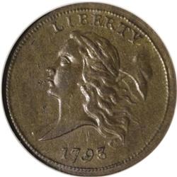 1793 1/2 C AU58 NGC. C-1, B-1, High R.3. Die State I/I