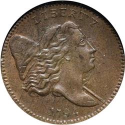1794 1/2 C MS62 Brown NGC. C-2a, B-2b, High R.2. Manle
