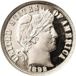 1892 10C PR67 Ultra Cameo NGC. Mintages of proof Barbe