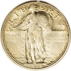 1916 25C MS63 Full Head PCGS. A fully lustrous example