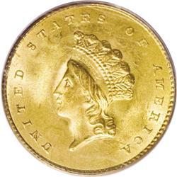 1855 G$1 MS66 PCGS. Diminutive yet precious, the gold