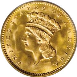 1857 G$1 MS67 PCGS. While Gem Type Three dollars from