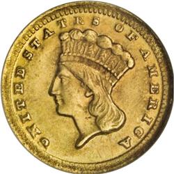 1859-C G$1 MS62 NGC. Variety 11-M, the only known die