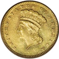 1875 G$1 MS63 PCGS. The 1875 gold dollar comes with a