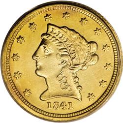 1841-C $2 1/2 MS62 PCGS. Variety 2-B, the only known d