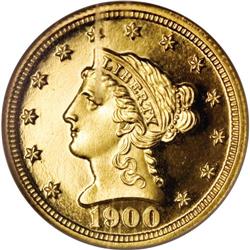 1900 $2 1/2 PR68 Cameo NGC. In proof format, this date