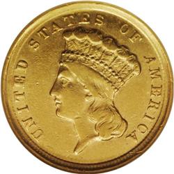 1854-D $3 AU50 NGC. Variety 1-A. Ex: Richmond Collecti