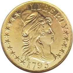 1795 $5 Small Eagle--Cleaned, Rim Damaged--ANACS. AU55