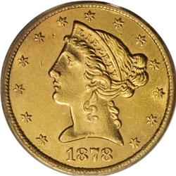 1878-CC $5 AU58 PCGS. At one time thought unknown in M