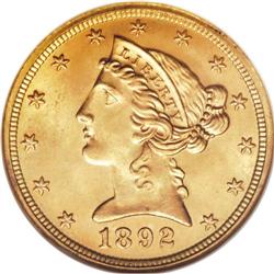1892 $5 MS67 NGC. Coruscating luster and an essentiall