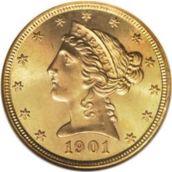 1901 $5 MS67 NGC. This is a superlative Mint State Lib