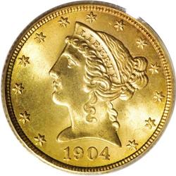 1904-S $5 MS67 PCGS. In 1903 the San Francisco Mint pr