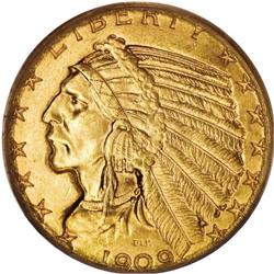 1909-D $5 MS65 PCGS. Bela Lyon Pratt''s Indian half ea