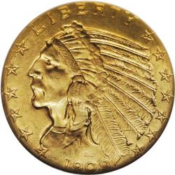 1909-D $5 MS65 NGC. The 1909-D half eagle, with a mint