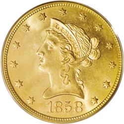 1858 $10 MS64 PCGS. This is a classic rarity within th