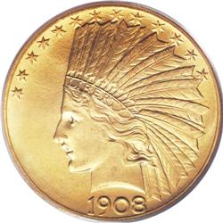 1908 $10 Motto MS66 PCGS. An impressive 341,370 busine
