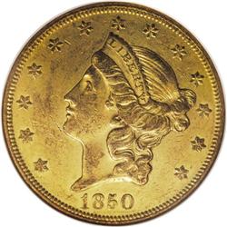 1850-O $20 AU55 NGC. The 1850-O double eagle, with its