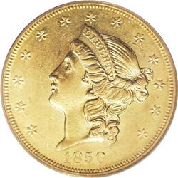 1850-O $20 AU58 PCGS. The 1850-O is quite popular, bot