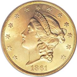 1861 $20 MS65 PCGS. Ex: H.W. Bass Jr. Collection. Type
