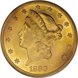 1880 $20 MS62 PCGS. After generous mintages numbering
