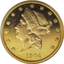 1904 $20 PR64 PCGS. As a business strike, the 1904 is