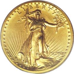 1907 $20 High Relief, Wire Rim MS62 PCGS. The Wire Rim