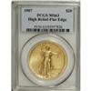 Image 3 : 1907 $20 High Relief, Flat Rim MS63 PCGS. The Wire Rim