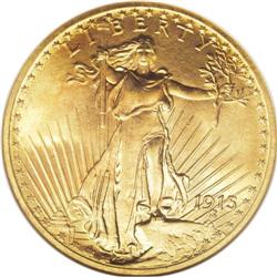 1915 $20 MS65 NGC. The 1915 double eagle, with a minta